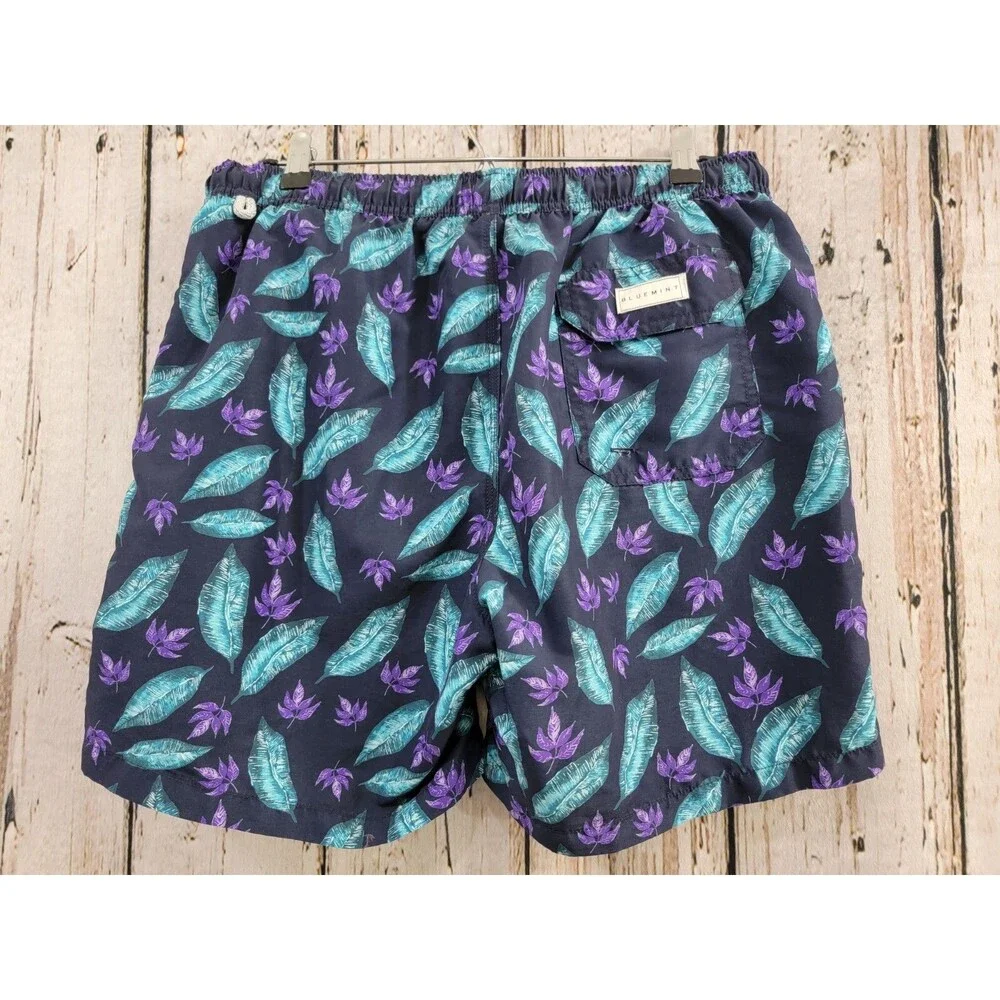 BLUEMINT Men's Large(?) Light Fabric Swim Shorts Blue Feather Print Trunks EUC‎